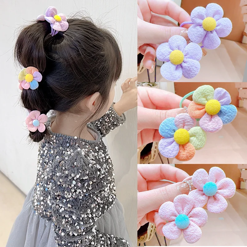 

2PCS/Set Cute Children Girls Elastic Hair Bands Flower Ponytail Holder Headwear For Kid Headdress Hair Ornament Accessories