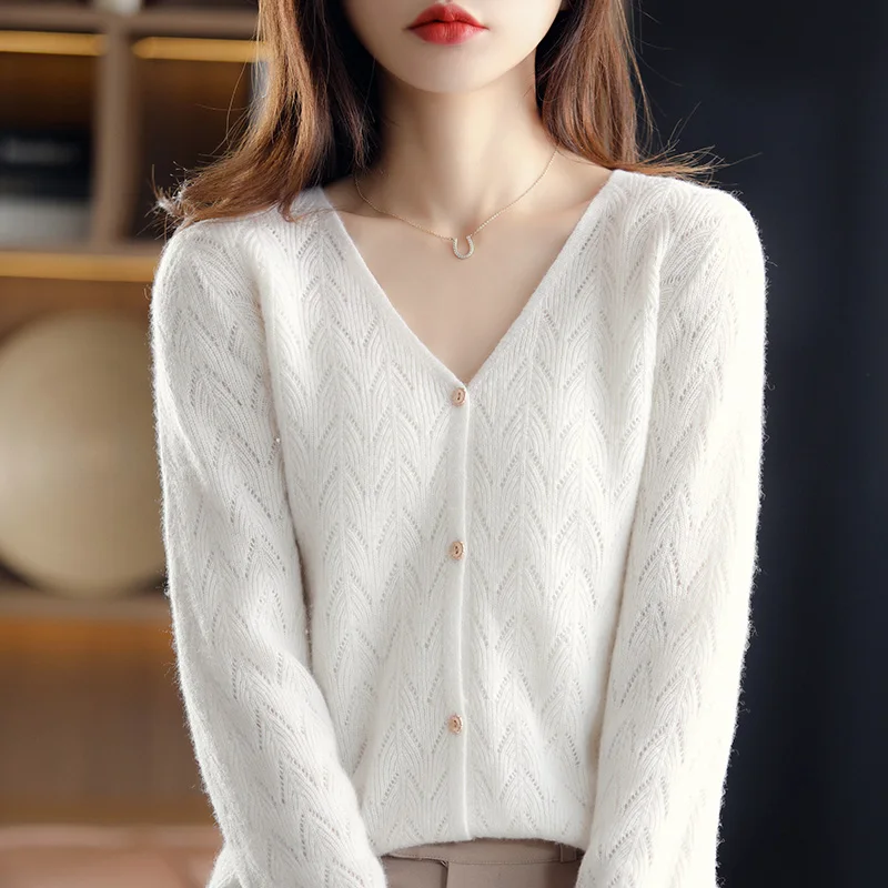 Осень-зима новый женский свитер 100% кашемир Merino кардиган с v-образным вырезом