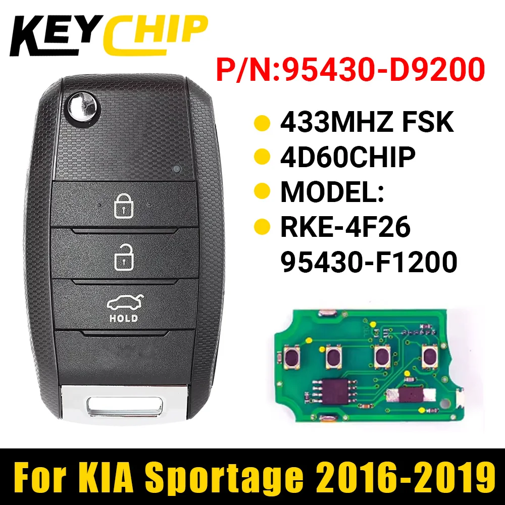 

KC 95430-D9200 Дистанционный автомобильный брелок с ЧИП 433 МГц 4D60 для KIA Sportage 2016 2017 2018 2019 95430-F1200 RKE-4F26 D9200 F1200