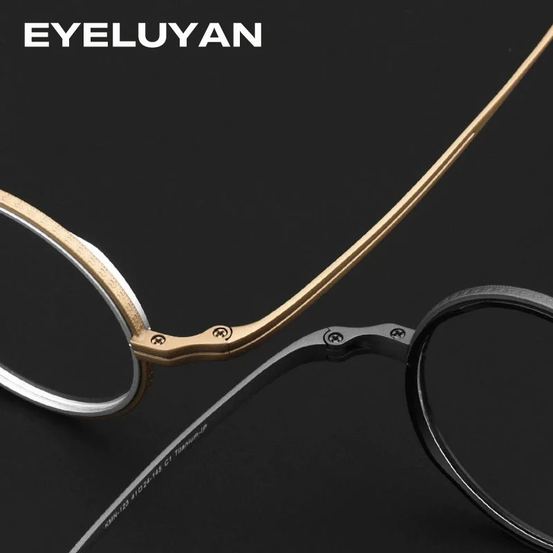 Фото Оправа для очков EYELUYAN из титана, круглая, маленькая, женская, высококачественная, для оптических линз, мужская оправа для очков по рецепту №4