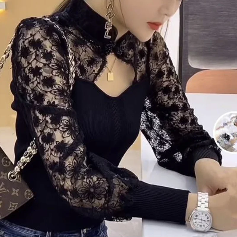 Весенне-осенняя новая блузка с воротником-стойкой и длинными рукавами женские