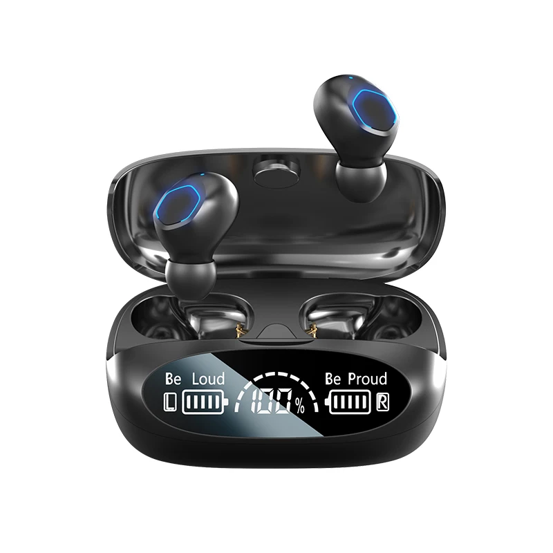 Фото Беспроводные наушники-вкладыши TWS с цифровым дисплеем, Bluetooth 5.2, водонепроницаемые, с длительным временем автономной работы, зарядный кейс 1200 мАч, HD-микрофон, для спорта №1