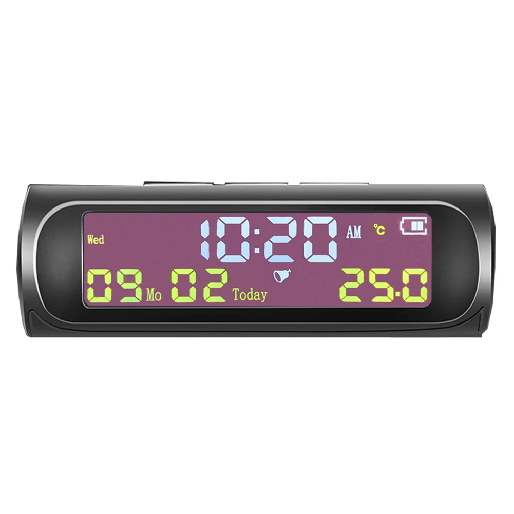 

AN01 Solar Car Digital Clock With Date In-Car Temperature Display Black Car Clock High Precision LCD Display Interior Parts