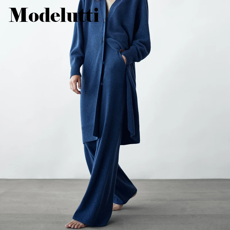 

Modelutti 2022 New Spring Autumn Fashion Elegant Knit Solid Color Pocket Trousers Simple Casual Temperament Long Pants Women