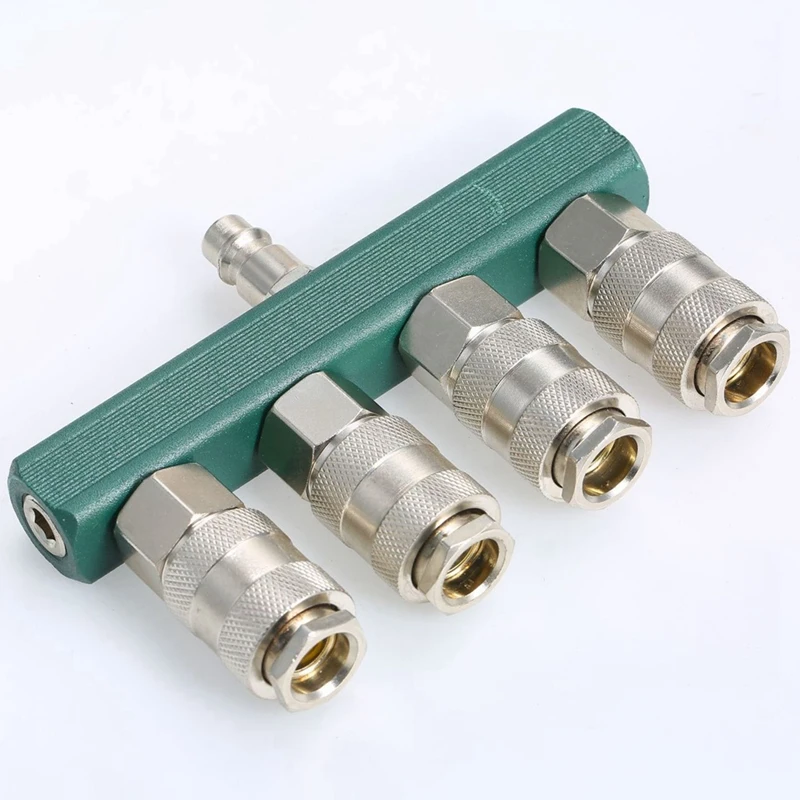 1 PCS 4-Way Straight Air Manifold Hose Fittings With 4 Couplers &amp 1/4Inch NPT Plug Fitting Coupler