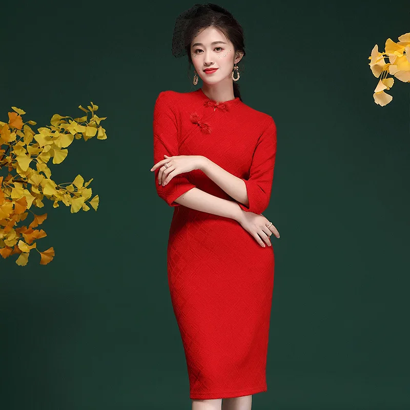 

Китайская одежда высокой прочности, красное платье Ципао, облегающее платье Ципао