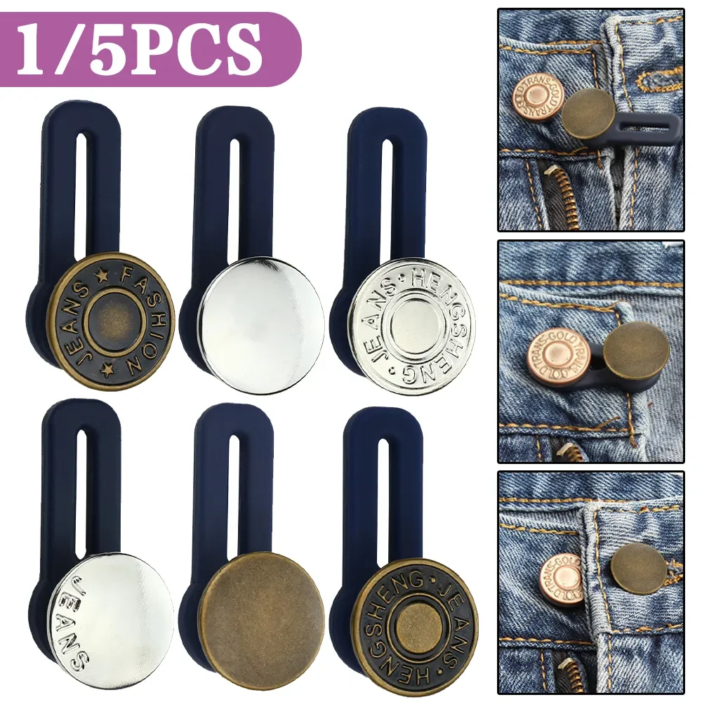 

1/5 Pcs Pants Magic Metal Button Extender Adjustable Retractable Jeans Button Waist Extenders Free Sewing Waistband Expander