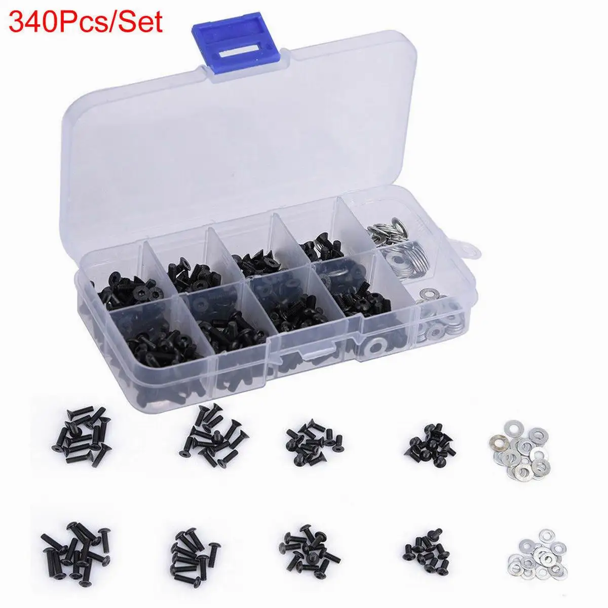

340pcs M3 Flat&Round Head Screws Set Accessories Box For 1/10 Hsp Rc Car 1 H0S0
