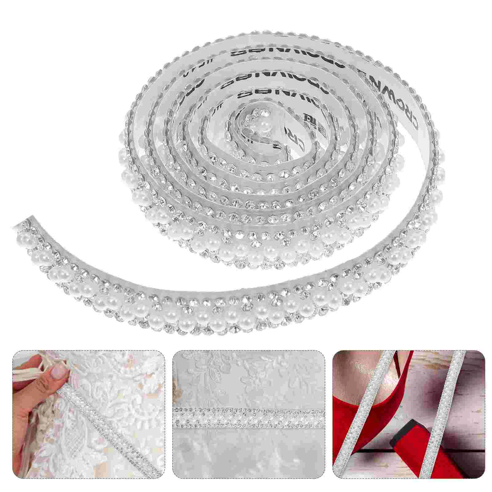 2 рулона полоски с жемчугом и стразами аксессуары лента наклейка одежда ремесла