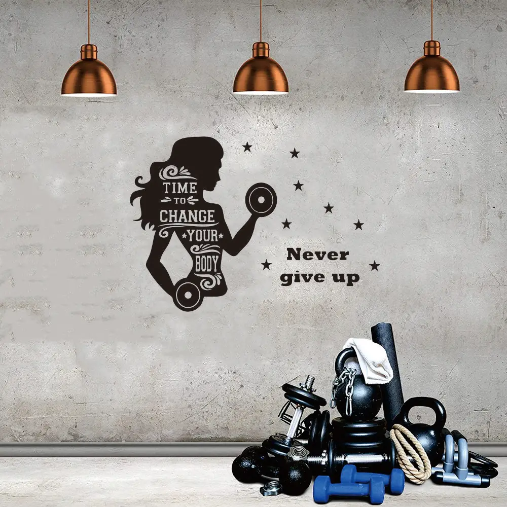 Настенные наклейки для тренажерного зала, время менять ваше тело, цитата, настенные наклейки, никогда не сдавайся, настенные наклейки JZY001
