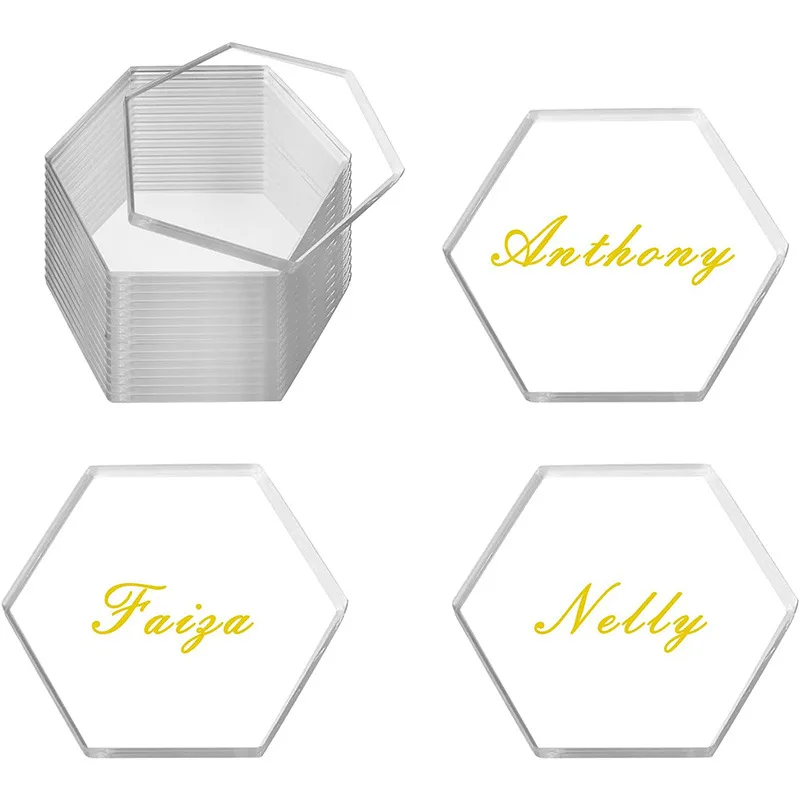 

2/4mm Clear Acrylic Place Seat Card Wedding Banquet Blank Hexagon Tile Name Table Number Card for Birthday Party Decoration Sign