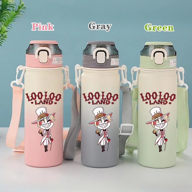 600ML Hazbin Hotel Cartoon Stainless Steel Insulated Cup Portable Drinking Water Bottle Outdoor Sports Leak Proof