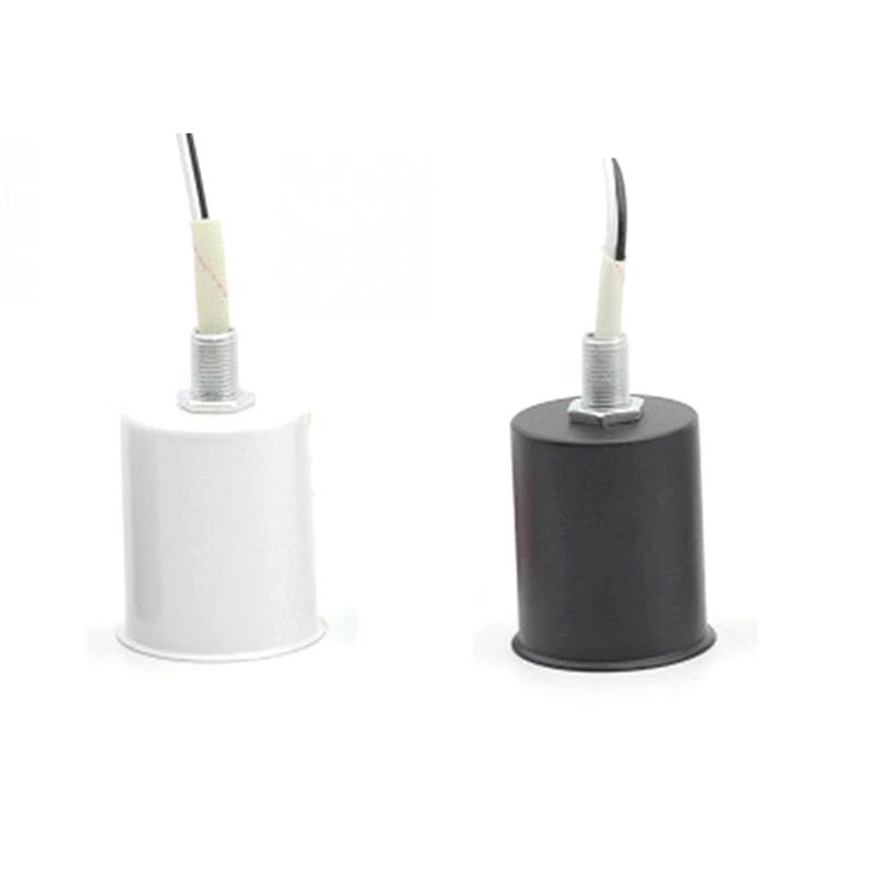 

2Pcs E27 Ceramic Screw Base Round Led Light Bulb Lamp Socket Holder Adapter Metal Lamp Holder With Wire - White & Black