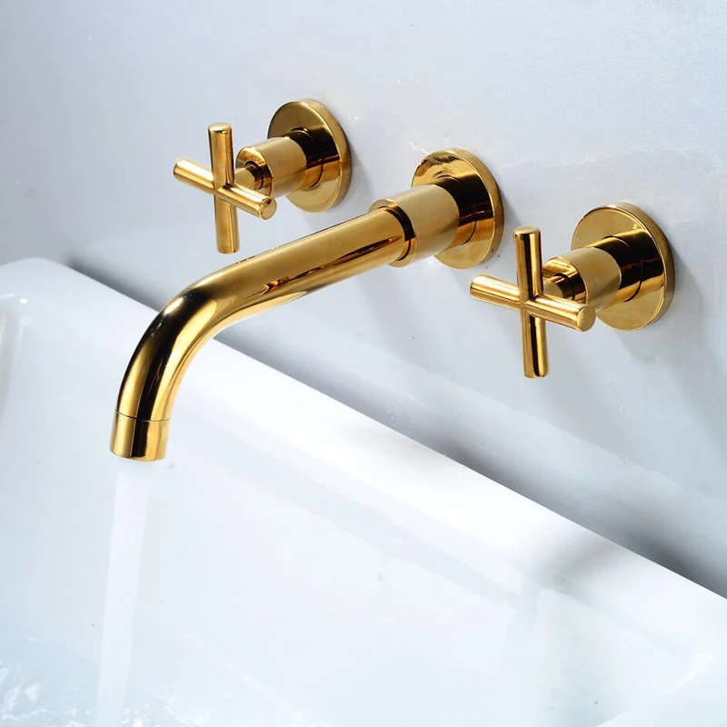 

Antique Black Brass Double Handle Wall Mounted Bathroom Sink Mixer Hot & Cold Basin chromeTap White/Polished Gold Faucet