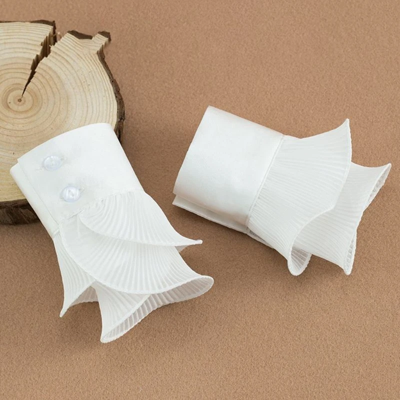 

Detachable Shirt Pleated Flare Sleeve False Cuffs Solid Color Pleated Layered Wr