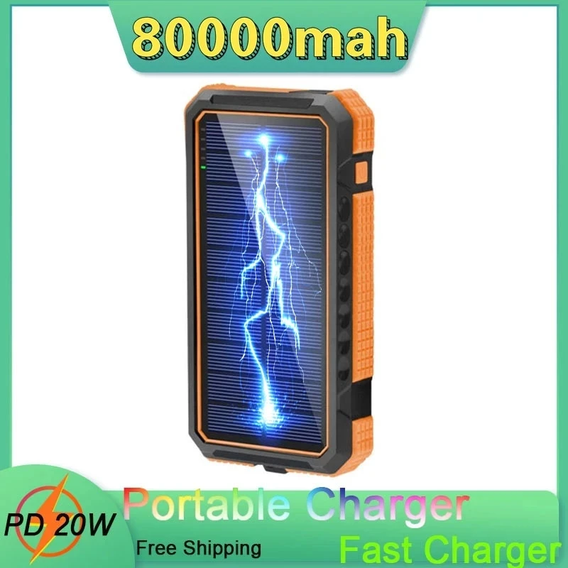 

Solar 80000mAh Wireless Charging Power Bank for Xiaomi Iphone Samsung Waterproof Portable External Battery One-way Quick Charger