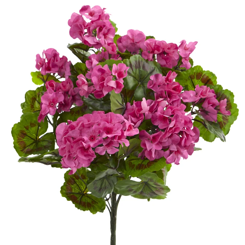 

Geranium Artificial Flower Bush, UV Resistant, Set of 3, Pink