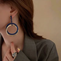 exaggerated blue large circle pendant earrings for women light luxury minority design temperament korean fashion jewelry gifts