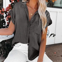 denim blouse top summer vintage casual turn down collar fashion jean tops woman office button up shirts 2022 solid loose t shirt