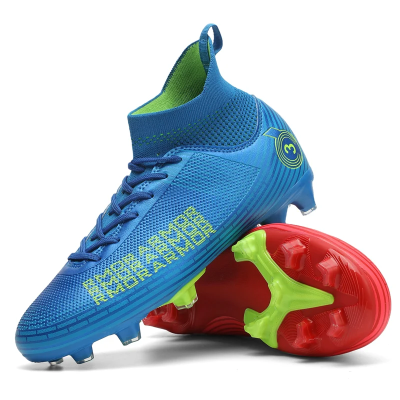 Men Futsal Football Boots Non-slip High Ankle Soccer Shoes Breathable Sociaty Chuteira Campo Cleats Long Spike Training Sneakers