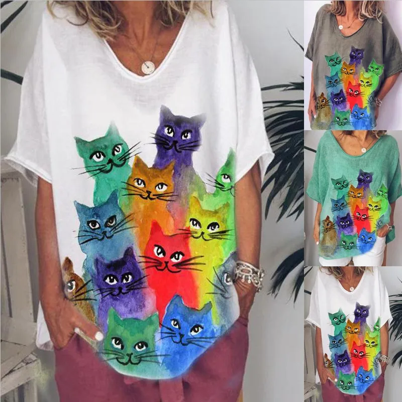 

2021 Summer New Women Clothing Harajuku Goth Clothes Blended Appliques Regular Casual V-neck Pullover