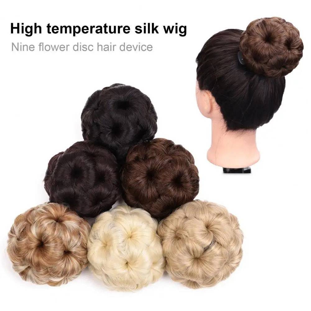 

Useful Nine-Floral Women Curly Chignon Hair Scrunchie Hair Bun Ring High Temperature Fiber Comfortable to Wear