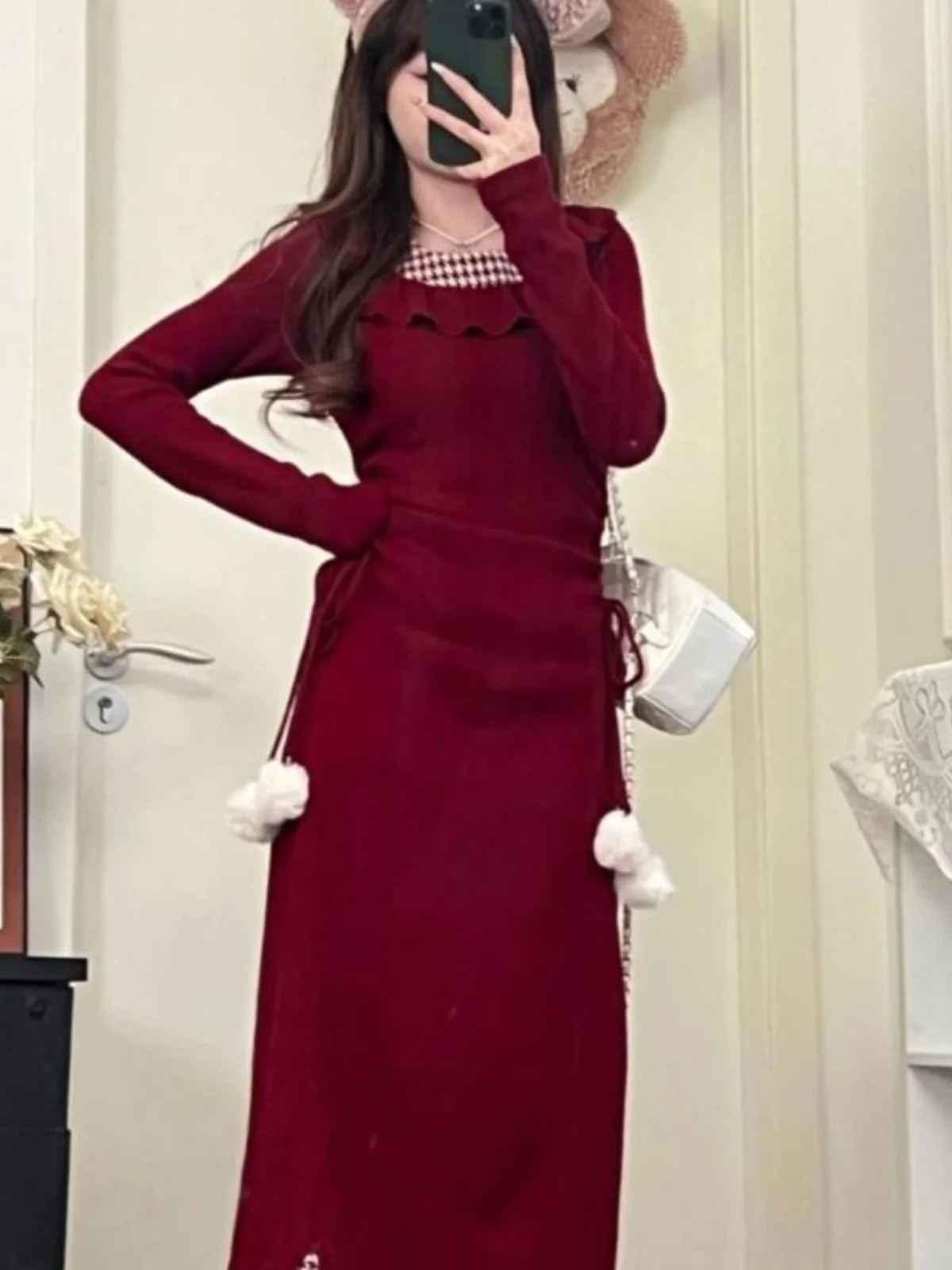 Рождественское пальто Gyaru трикотажное платье с длинными рукавами и доспехами