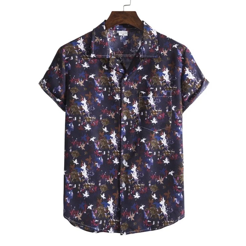 Men Clothing Hawaiian Men's Floral Short-sleeved Printed Shirt Trend Lapel Beach Casual Shirts for Men Camisa Masculina