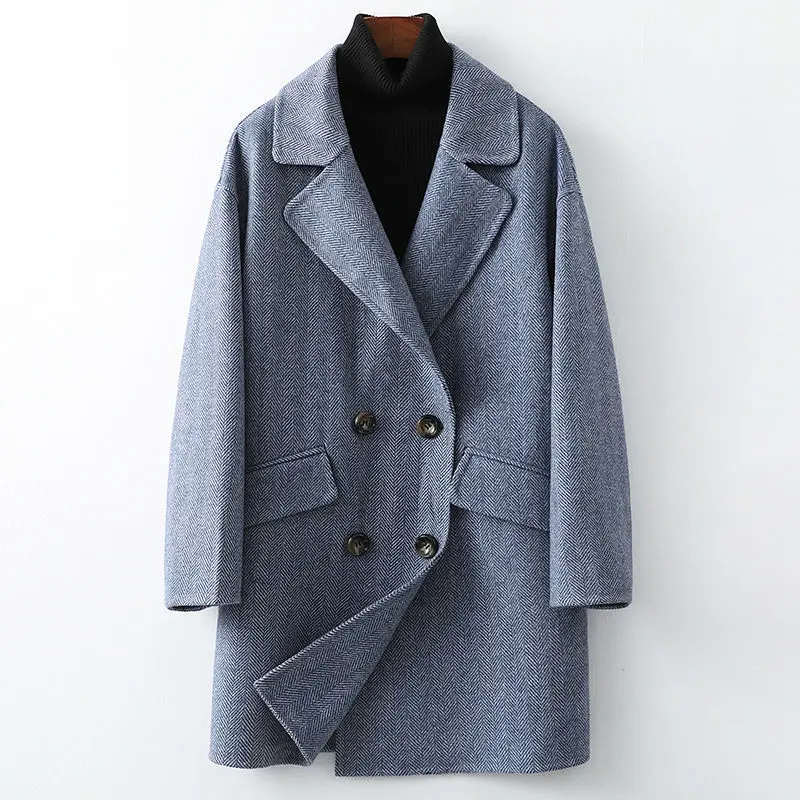 Double-breasted double-sided woolen coat Autumn 2022 new casual woolen coat for women's mid-length