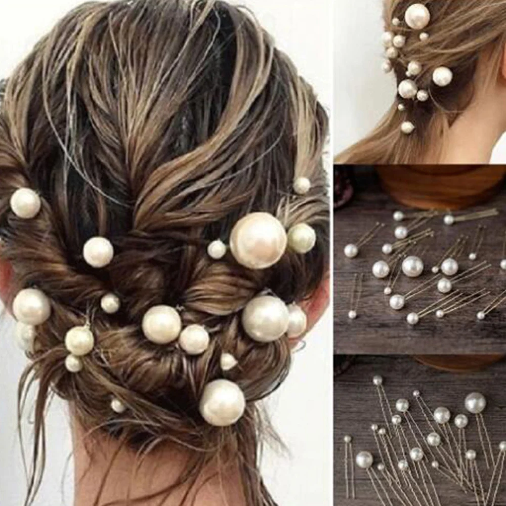 20Pcs U Shape Hairpins Headdress Set Nonslip Hypo-allergenic Imitation Pearls Headwear for Women Valentine's Day Christmas Gift