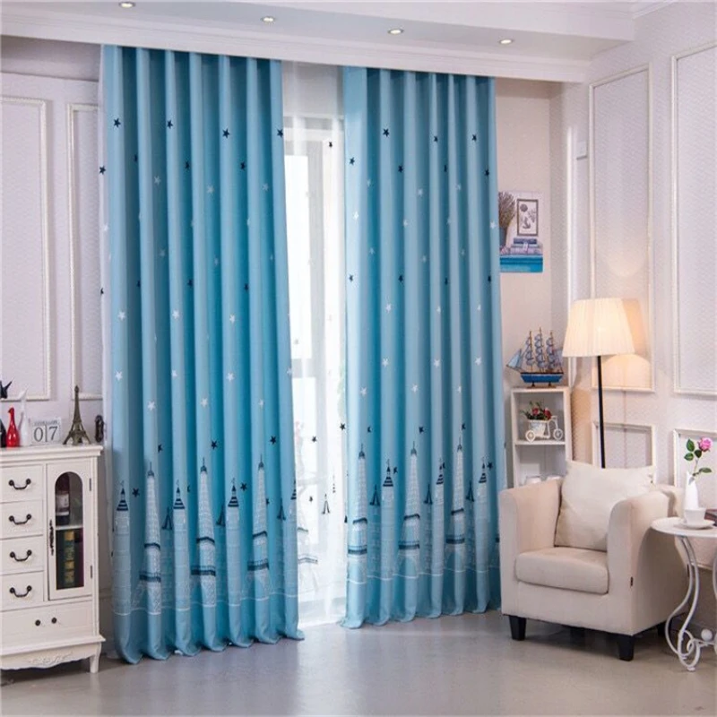 

Korean Style Curtains for Living Dining Bedroom Small Fresh Embroidered Castle Pagoda Curtain Shading Children's Shower Door
