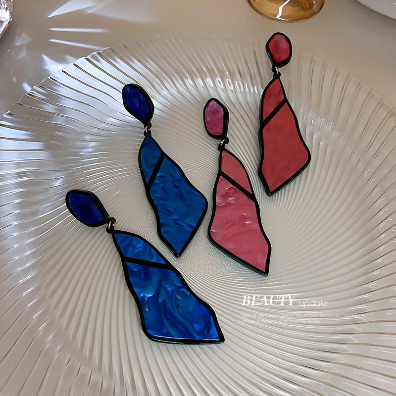 

LOVOACC Wholesale Pink Blue Color Geometric Drop Earrings for Women Irregular Geometrical Hanging Earring Hyperbole Jewelry 2023