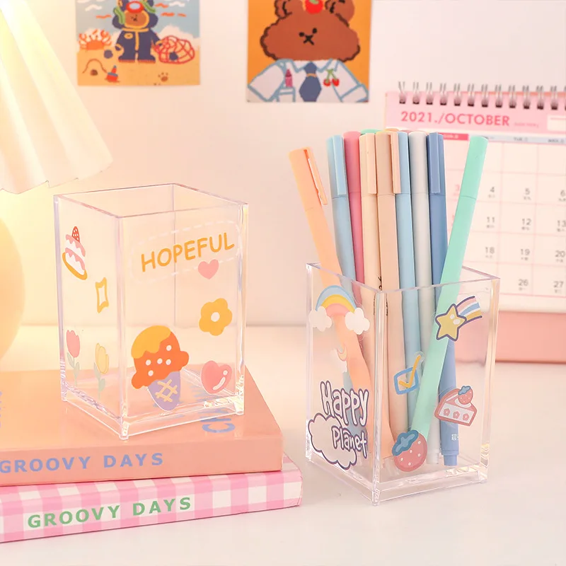 

Simple Transparent Acrylic Pen Holder, Girl's Heart, Student's Office, Pen Box, Desk Top, Fake Flower Bottle Stationery