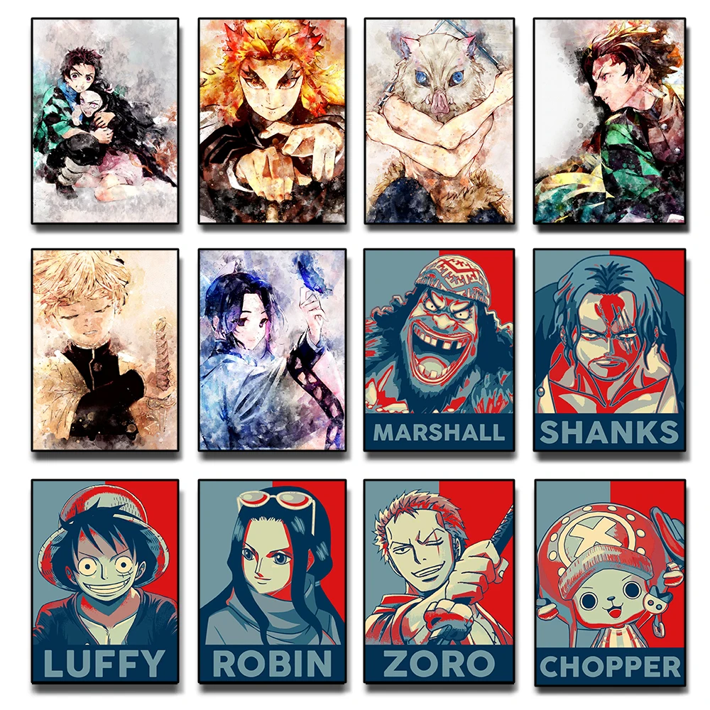 

Ghost Slayer Poster One Piece Poster Japanese Anime Kamado Tanjiro Kamado Nezuko Lnosuke Luffy Sauron Wall Art Room Decoration