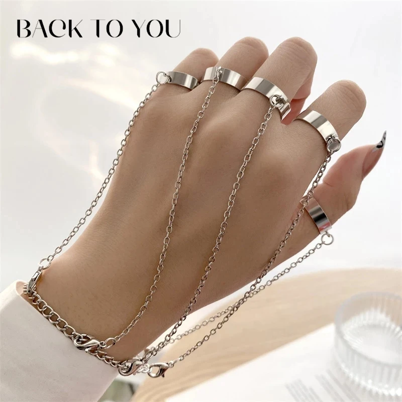 Открытые Кольца с цепочкой в стиле хип-хоп