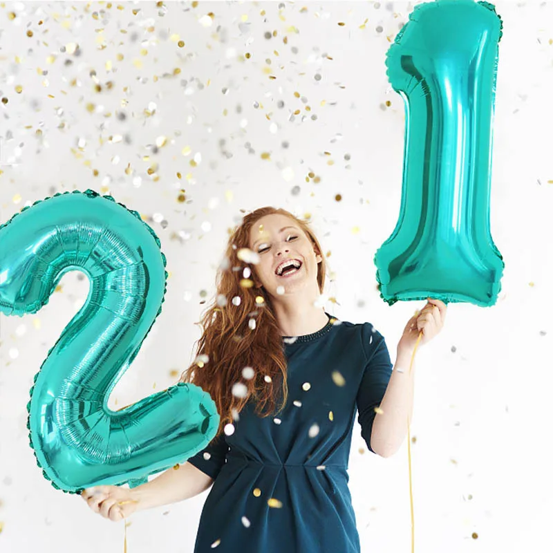 

34inch Digital Balloon Tiffany Blue Aluminum Foil Balloons Happy Birthday Party Decoration Foil Number Baloon Baby Shower Ballon