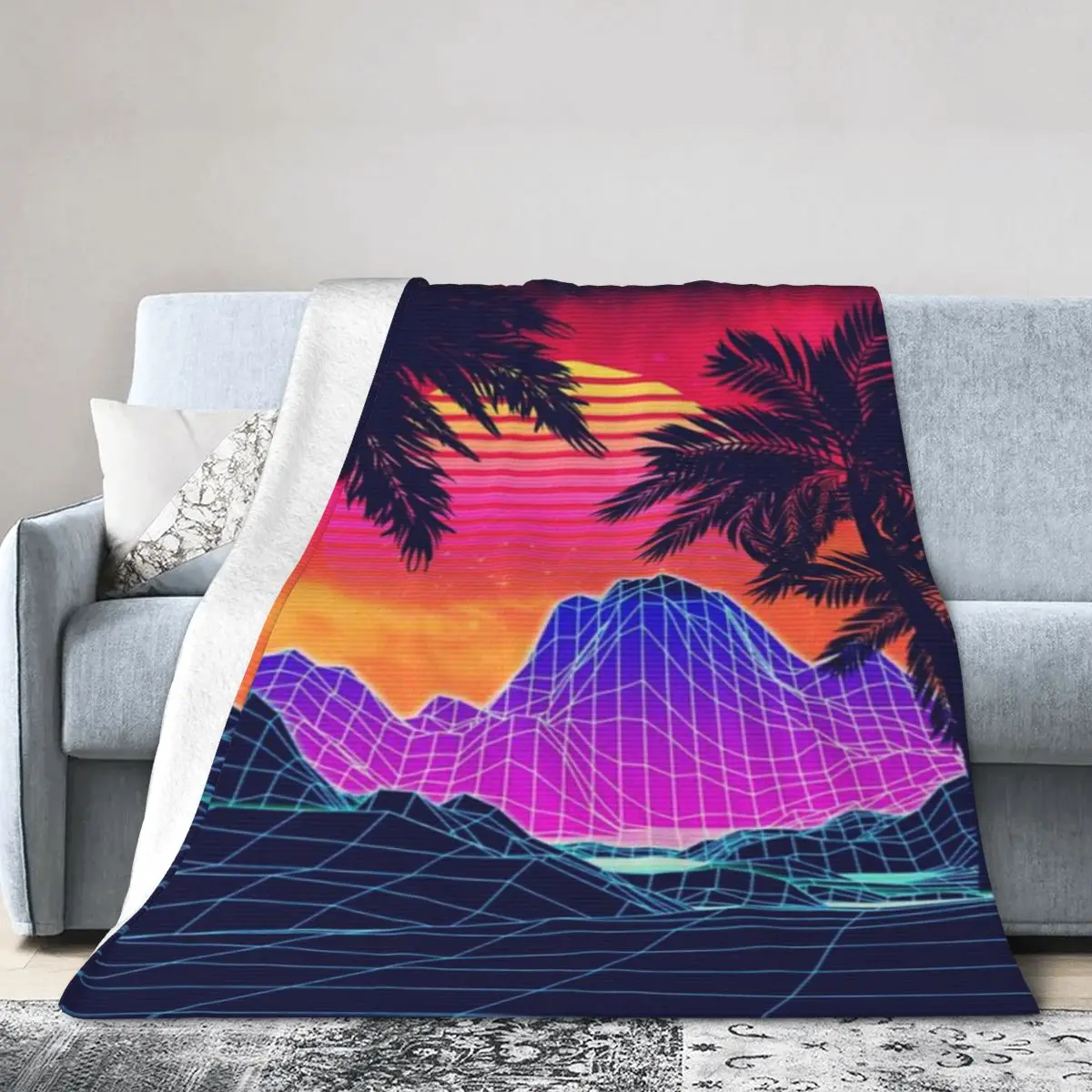 80s Vaprwave Rocks And Palm Trees Design An Ultra-Soft Micro Fleece Blanket