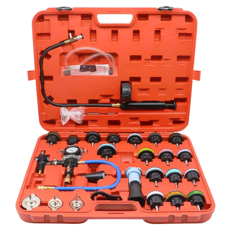 

28pcs Car Water Tank Leak Detector Automotive Radiator Pump Pressure Tester Kit Cooling System Coolant Vacuum Purge Set