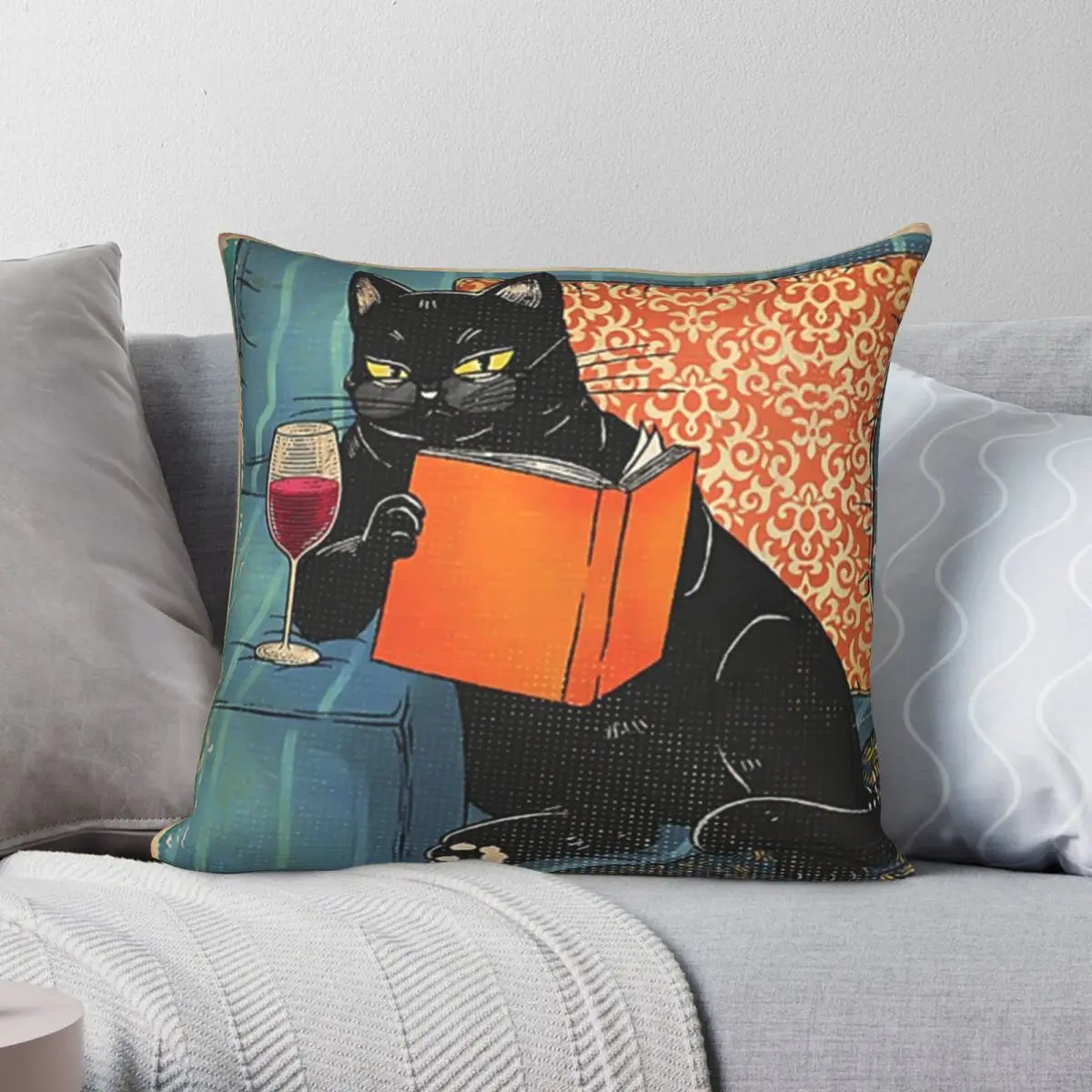 

Квадратный Чехол-книжка с кошкой и надписью, чехол из полиэстера и льна, бархатный чехол с узором на молнии, декоративная подушка для комнат...