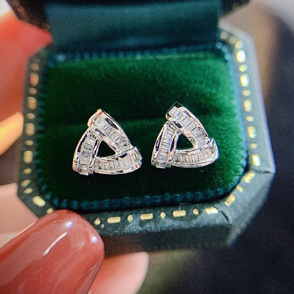 

WPB S925 Sterling Silver Earrings Women Triangle Stud Earrings T Diamond Premium Jewelry For Women Girls' Holiday Gifts Wedding