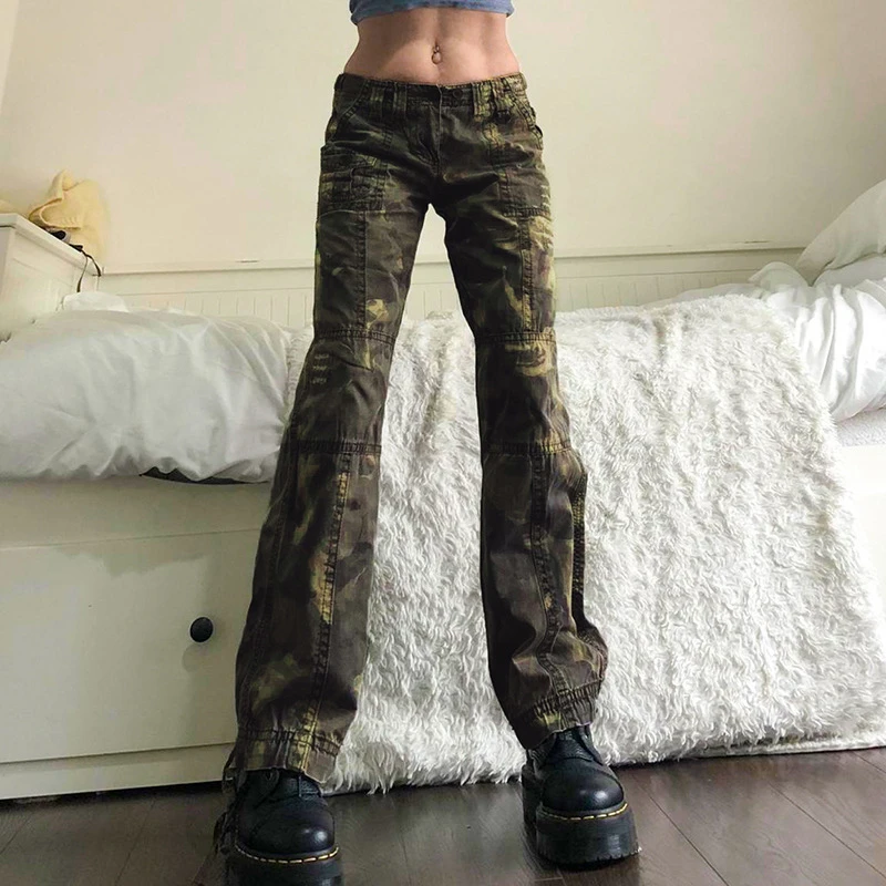 

Summer Fashion Slim Streetwear Camouflage Contrast Color Straight Denim Trousers Low Waist Y2k Mom Jeans Women Straight Jeans