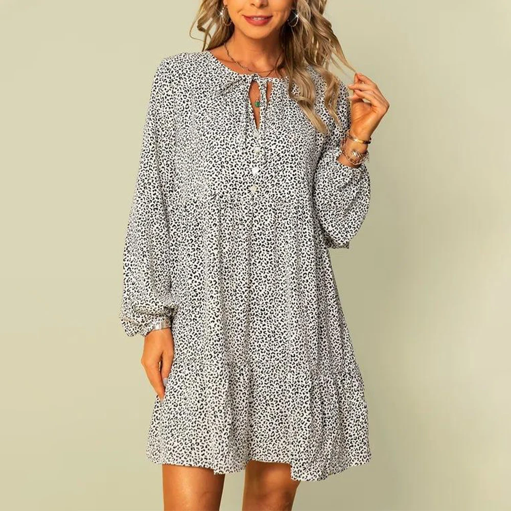 

Autumn Winter Elegant Dresses For Women Temperament Print Dress Casual Long Sleeve Loose Dress Female Clothing 2022 New Fashion