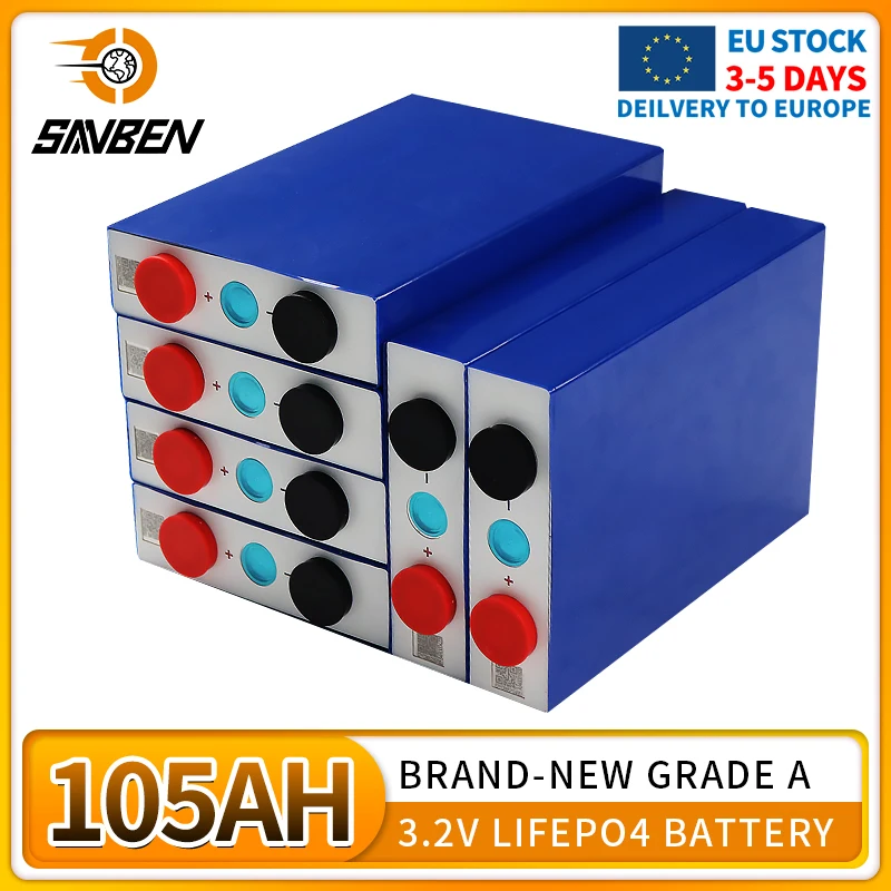 

Grade A 3.2V 105AH Lifepo4 Battery Deep Cycle New Lithium Iron Phosphate Solar Cell for 12V 24V 48V Boats Golf Carts RV Forklift