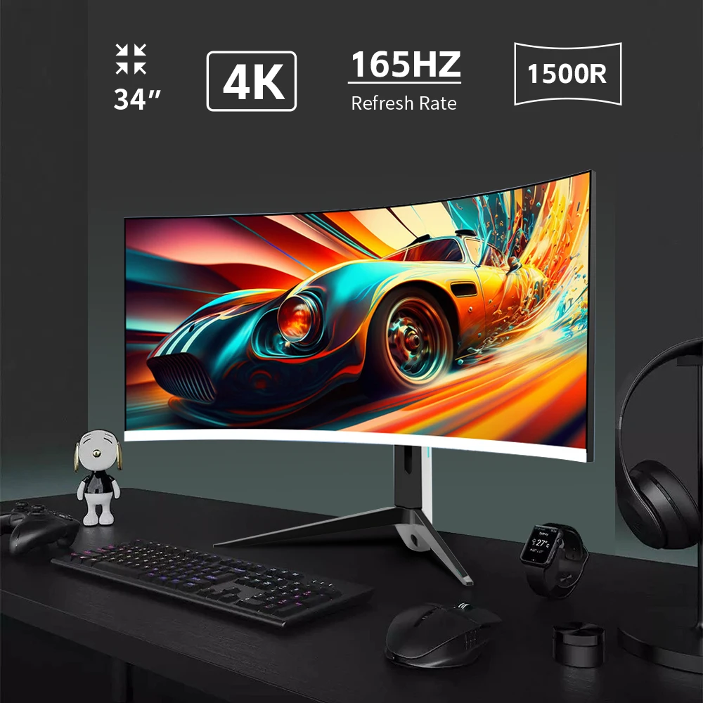 SENMAO Monitor 34 inches 3440*1440 165 Hz WQHD Wide Color range 1500R Curved Rotary Lifting Computer Gaming PX1342