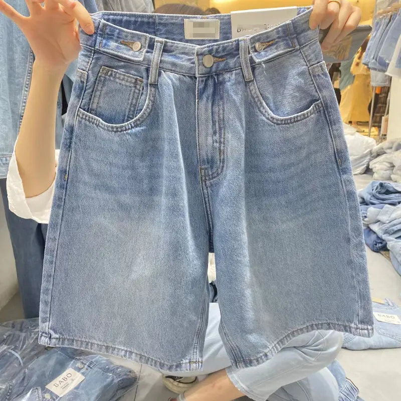 

Новинка 2023, женские джинсовые укороченные шорты для малышей, женские свободные широкие брюки с высокой талией, летние тонкие брюки