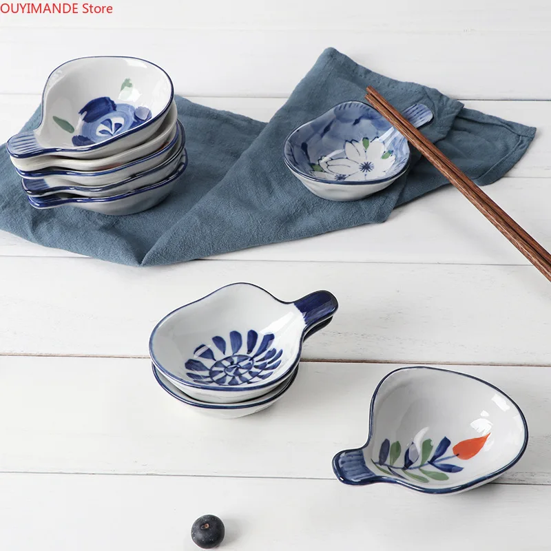 

Dishes Japanese Restaurant Ceramic handle Underglaze Color Creative Tableware Retro Sauce Seasoning Dish Small Fish Plate
