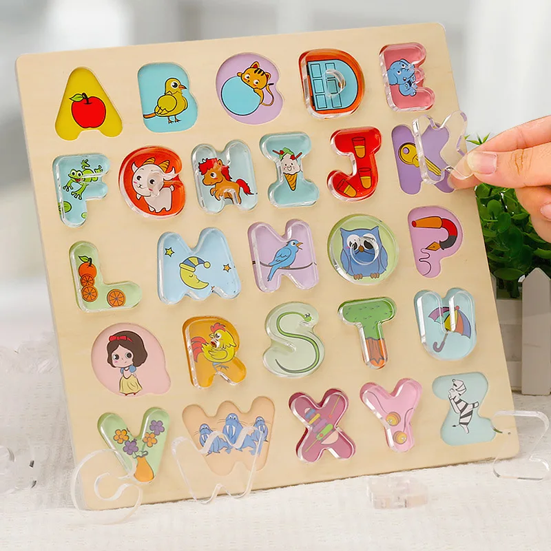 

Children'S Early Childhood Education Large Particle Cartoon Alphabet Numeric Cognitive Transparent Acrylic Shape Paired Puzzle P