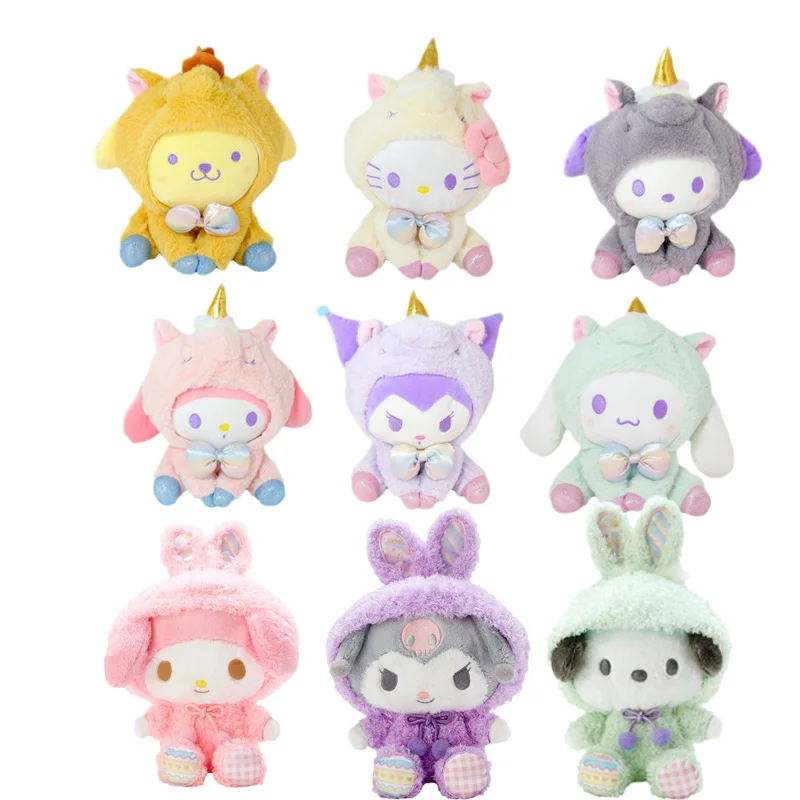 

Sanrios Kuromi My Melody Cinnamoroll Kittys почтовый помпон Пурины Плюшевый единорог Пасхальный кролик аниме плюшевые игрушки подарки для детей