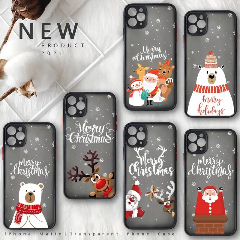 

Merry Christmas New Year Phone Case For iphone 13 12 11 8 7 plus mini x xs xr pro max matte transparent cover