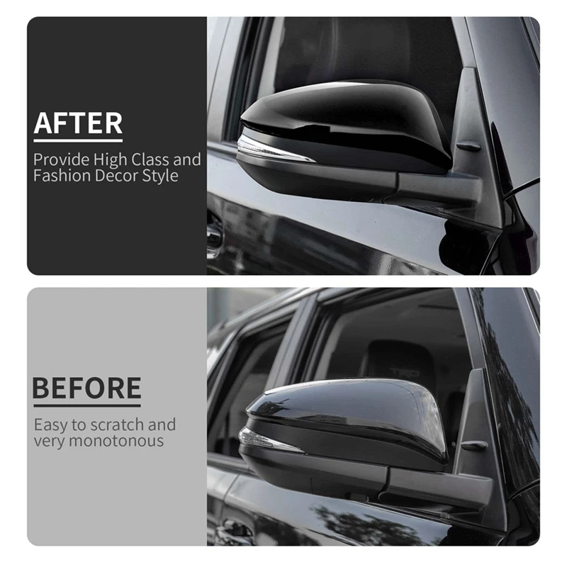 Car Exterior Rear View Mirror Cover Trim + Door Handle For Toyota 4Runner 2017-2023 Replacement Parts Black